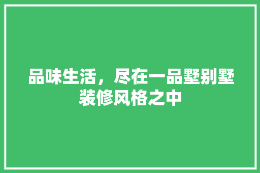 品味生活，尽在一品墅别墅装修风格之中