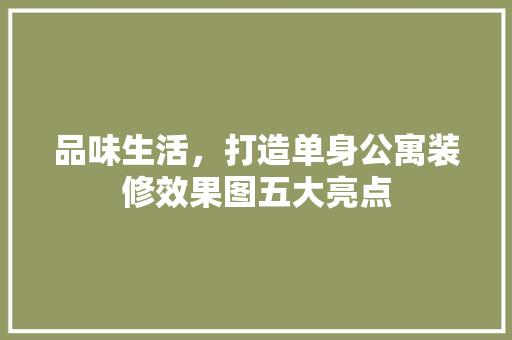 品味生活，打造单身公寓装修效果图五大亮点