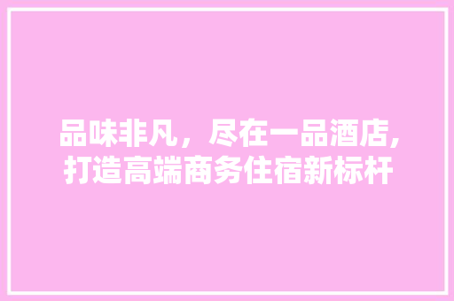 品味非凡，尽在一品酒店,打造高端商务住宿新标杆