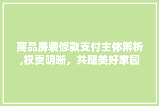 商品房装修款支付主体辨析,权责明晰，共建美好家园