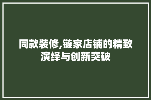 同款装修,链家店铺的精致演绎与创新突破