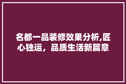 名都一品装修效果分析,匠心独运，品质生活新篇章