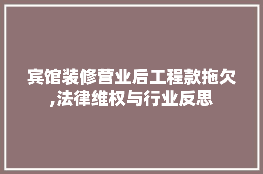 宾馆装修营业后工程款拖欠,法律维权与行业反思 宾馆装修营业后工程款拖欠,法律维权与行业反思 厨房维修