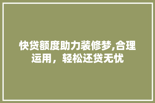 快贷额度助力装修梦,合理运用，轻松还贷无忧 快贷额度助力装修梦,合理运用，轻松还贷无忧 户内维修