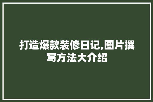打造爆款装修日记,图片撰写方法大介绍 打造爆款装修日记,图片撰写方法大介绍 墙体维修