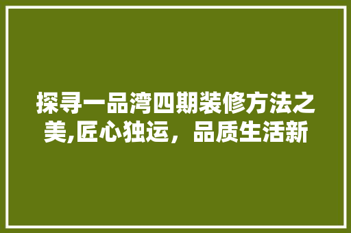 探寻一品湾四期装修方法之美,匠心独运，品质生活新篇章 探寻一品湾四期装修方法之美,匠心独运，品质生活新篇章 家电维修