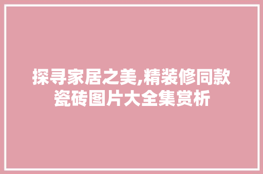 探寻家居之美,精装修同款瓷砖图片大全集赏析 探寻家居之美,精装修同款瓷砖图片大全集赏析 厨房维修