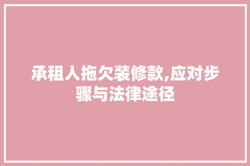 承租人拖欠装修款,应对步骤与法律途径 承租人拖欠装修款,应对步骤与法律途径 家电维修