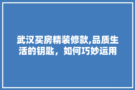 武汉买房精装修款,品质生活的钥匙，如何巧妙运用 武汉买房精装修款,品质生活的钥匙，如何巧妙运用 家电维修