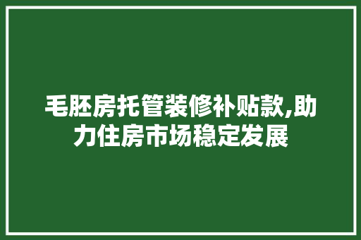 毛胚房托管装修补贴款,助力住房市场稳定发展 毛胚房托管装修补贴款,助力住房市场稳定发展 墙体维修