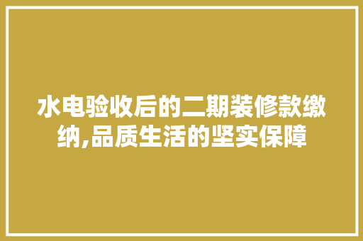 水电验收后的二期装修款缴纳,品质生活的坚实保障 水电验收后的二期装修款缴纳,品质生活的坚实保障 墙体维修