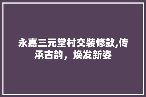 永嘉三元堂村交装修款,传承古韵，焕发新姿 永嘉三元堂村交装修款,传承古韵，焕发新姿 家电维修