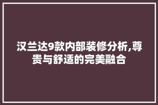汉兰达9款内部装修分析,尊贵与舒适的完美融合 汉兰达9款内部装修分析,尊贵与舒适的完美融合 家电维修