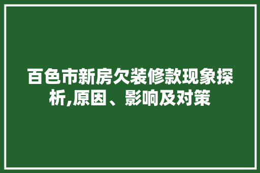 百色市新房欠装修款现象探析,原因、影响及对策 百色市新房欠装修款现象探析,原因、影响及对策 厨房维修