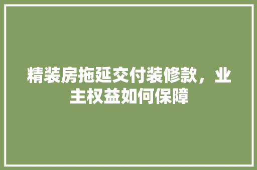 精装房拖延交付装修款，业主权益如何保障 精装房拖延交付装修款，业主权益如何保障 户内维修