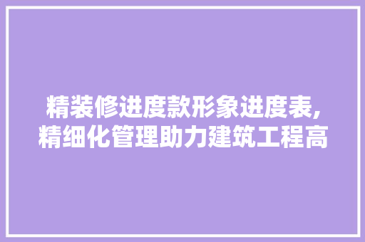 精装修进度款形象进度表,精细化管理助力建筑工程高效推进 精装修进度款形象进度表,精细化管理助力建筑工程高效推进 厨房维修