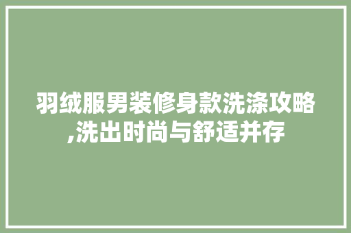 羽绒服男装修身款洗涤攻略,洗出时尚与舒适并存 羽绒服男装修身款洗涤攻略,洗出时尚与舒适并存 居家维修