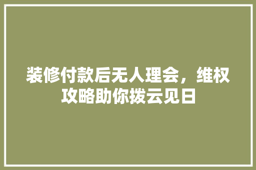 装修付款后无人理会，维权攻略助你拨云见日 装修付款后无人理会，维权攻略助你拨云见日 户内维修