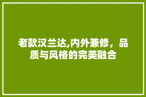老款汉兰达,内外兼修，品质与风格的完美融合 老款汉兰达,内外兼修，品质与风格的完美融合 居家维修