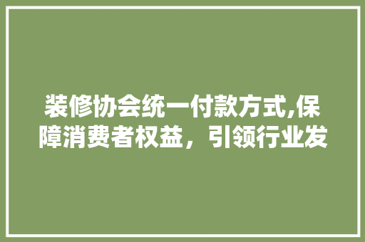 装修协会统一付款方式,保障消费者权益，引领行业发展新潮流 装修协会统一付款方式,保障消费者权益，引领行业发展新潮流 墙体维修