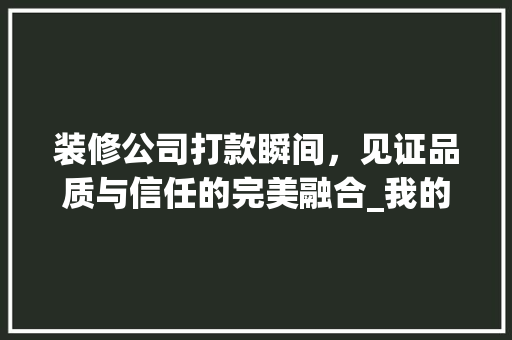 装修公司打款瞬间，见证品质与信任的完美融合_我的装修日记 装修公司打款瞬间，见证品质与信任的完美融合_我的装修日记 居家维修