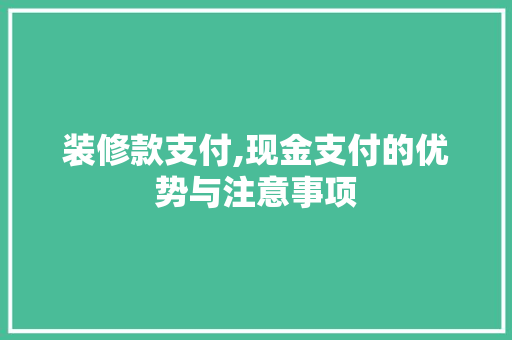 装修款支付,现金支付的优势与注意事项 装修款支付,现金支付的优势与注意事项 户内维修