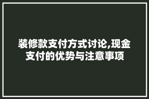 装修款支付方式讨论,现金支付的优势与注意事项 装修款支付方式讨论,现金支付的优势与注意事项 家电维修