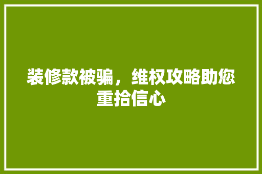 装修款被骗，维权攻略助您重拾信心 装修款被骗，维权攻略助您重拾信心 家电维修