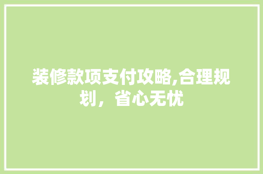 装修款项支付攻略,合理规划，省心无忧 装修款项支付攻略,合理规划，省心无忧 家电维修