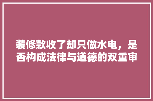 装修款收了却只做水电，是否构成法律与道德的双重审视 装修款收了却只做水电，是否构成法律与道德的双重审视 家电维修