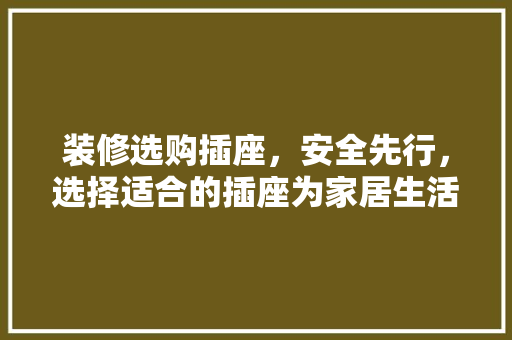 装修选购插座，安全先行，选择适合的插座为家居生活保驾护航 装修选购插座，安全先行，选择适合的插座为家居生活保驾护航 居家维修