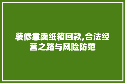 装修靠卖纸箱回款,合法经营之路与风险防范 装修靠卖纸箱回款,合法经营之路与风险防范 厨房维修