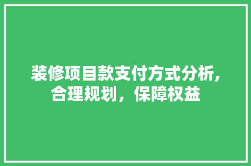 装修项目款支付方式分析,合理规划，保障权益 装修项目款支付方式分析,合理规划，保障权益 居家维修