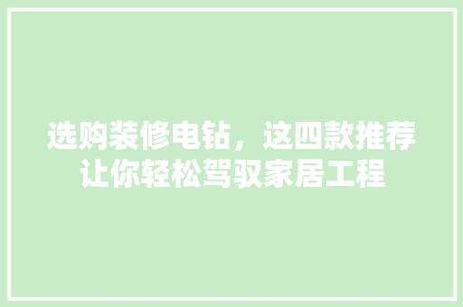 选购装修电钻，这四款推荐让你轻松驾驭家居工程 选购装修电钻，这四款推荐让你轻松驾驭家居工程 居家维修