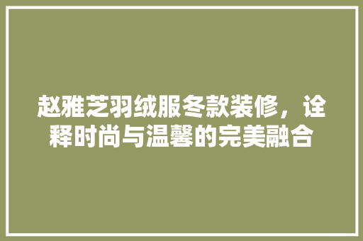 赵雅芝羽绒服冬款装修，诠释时尚与温馨的完美融合 赵雅芝羽绒服冬款装修，诠释时尚与温馨的完美融合 厨房维修