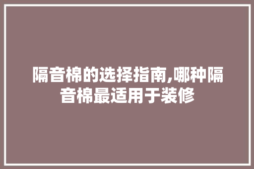 隔音棉的选择指南,哪种隔音棉最适用于装修 隔音棉的选择指南,哪种隔音棉最适用于装修 居家维修