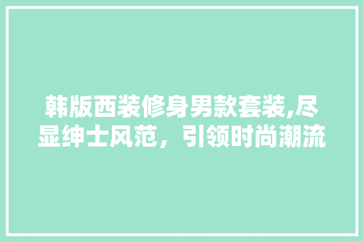 韩版西装修身男款套装,尽显绅士风范，引领时尚潮流 韩版西装修身男款套装,尽显绅士风范，引领时尚潮流 户内维修