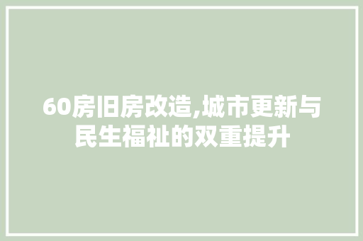 60房旧房改造,城市更新与民生福祉的双重提升
