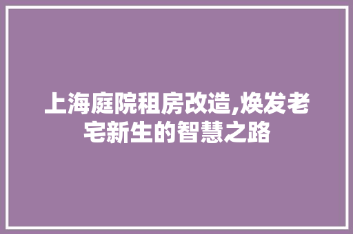 上海庭院租房改造,焕发老宅新生的智慧之路