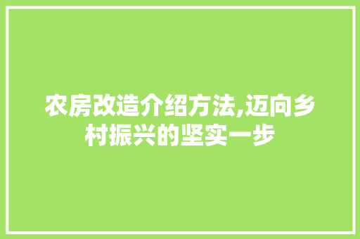 农房改造介绍方法,迈向乡村振兴的坚实一步