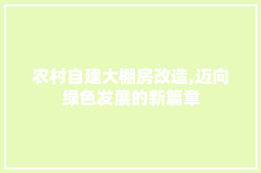 农村自建大棚房改造,迈向绿色发展的新篇章