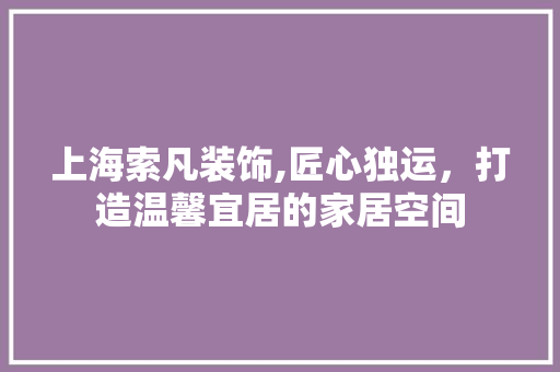 上海索凡装饰,匠心独运，打造温馨宜居的家居空间 上海索凡装饰,匠心独运，打造温馨宜居的家居空间 家电维修
