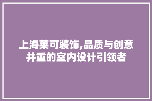 上海莱可装饰,品质与创意并重的室内设计引领者 上海莱可装饰,品质与创意并重的室内设计引领者 厨房维修
